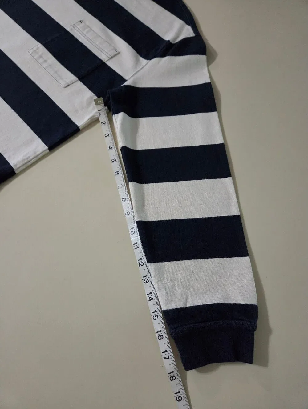 Banana Republic Men's Heavy Jersey Navy Preppy Stripe Boxy Pullover Shirt